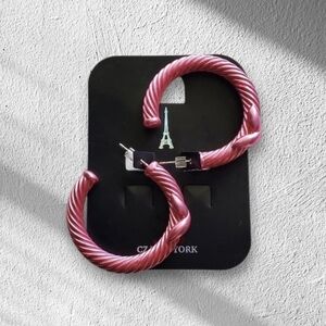 Pink Twisted Hoop Earrings - Cable Earrings